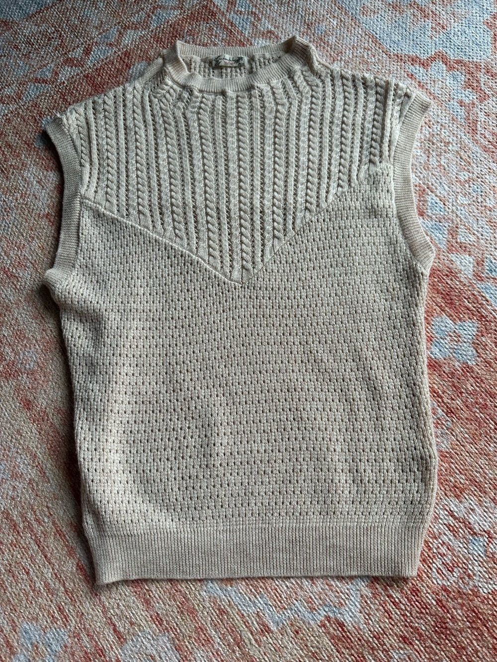 Free People Sleeveless Textured Knit Sweater Vest in Light Cream